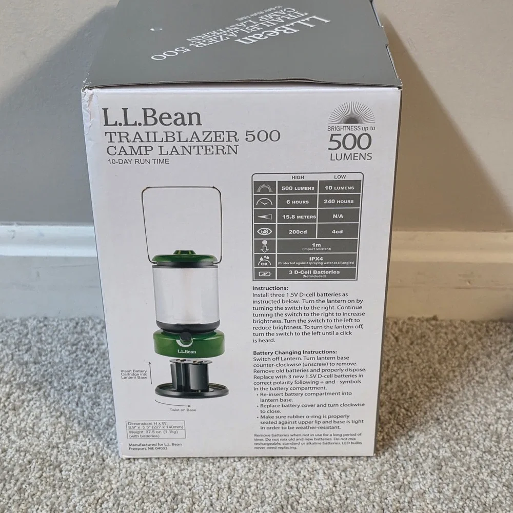 LL Bean Trailblazer 500 Camp Lantern LED Green 500 Lumens IPX4 Water Resistant